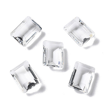 Transparent Glass Rhinestone Cabochons, Faceted, Rectangle, Pointed Back, Clear, 14x10x6mm