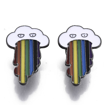 Alloy Brooches, Enamel Pin, with Brass Butterfly Clutches, Cloud with Rainbow, Gunmetal, Colorful, 29.5x20x2mm, Pin: 1mm