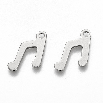 201 Stainless Steel Pendants, Laser Cut, Musical Note, Stainless Steel Color, 13x9x0.5mm, Hole: 1.4mm