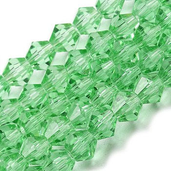 Transparent Glass Beads Strands, Faceted, Bicone, Light Green, 4x4mm, Hole: 0.8mm, about 87~98pcs/strand, 12.76~14.61 inch(32.4~37.1cm)