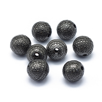 Rack Plating Brass Beads, Long-Lasting Plated, Round with Dot, Gunmetal, 9mm, Hole: 2mm