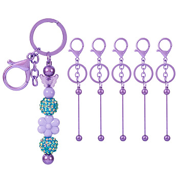 5Pcs Alloy and Brass Bar Beadable Keychain for Jewelry Making DIY Crafts, with Lobster Clasps, Dark Orchid, 15.8x2.4cm
