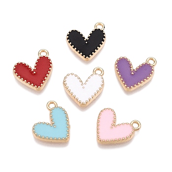 Rack Plating Alloy Enamel Charms, Heart Charm, Golden, Mixed Color, 14.5x13x2mm, Hole: 1.6mm