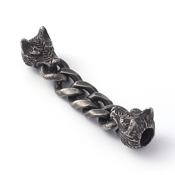 Matte Surface Stainless Steel Links connectors, with Curb Chains, Wolf Head, Antique Silver, 50x9x4mm, Hole: 1mm and 5mm