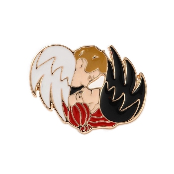 Greek Mythology Zinc Alloy Brooches, Angel and Devil Enamel Pins, White, 23.5x30mm