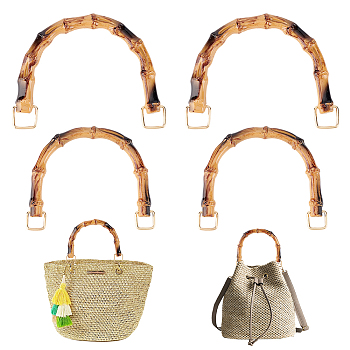 WADORN 4Pcs 2 Style Plastic Imitation Bamboo Bag Handles, with Alloy Clasp, Purse Bag Making, Dark Goldenrod, 11.5~12.5x13.4~15.6x1.4~1.65cm, 2pcs/style