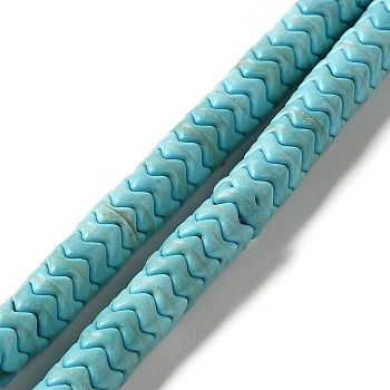 Synthetic Turquoise Dyed Beads Strands, Wavy Shape, Turquoise, 6.5x3mm, Hole: 1.2mm, about 134pcs/strand, 15.08''(38.3cm)