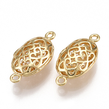 Brass Links connectors, Hollow, Oval, Nickel Free, Real 18K Gold Plated, 17.5x9x5mm, Hole: 1mm