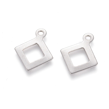 201 Stainless Steel Charms, Rhombus, Stainless Steel Color, 12x9.5x0.5mm, Hole: 1mm