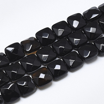 Natural Black Onyx Beads Strands, Faceted, Square, 8~8.5x8~8.5x5mm, Hole: 1mm, about 25pcs/strand, 8.0''