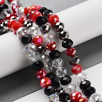 Glass Beads Strands, Faceted, Rondelle, Silver, 8x6mm, Hole: 1mm, about 65~68pcs/strand, 15.7~16.1 inch(40~41cm)