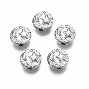 CCB Plastic Beads, for DIY Jewelry Making, Flat Round with Star & Moon, Platinum, 9x4.5mm, Hole: 1.6mm