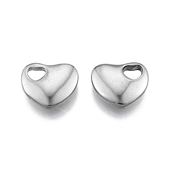 304 Stainless Steel Charms, Heart, Stainless Steel Color, 13x15x3.5mm, Hole: 4mm