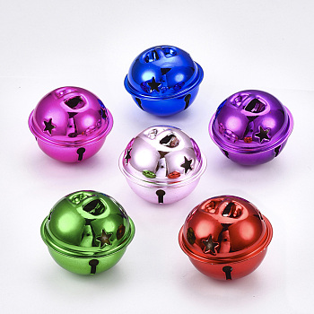 Iron Bell Pendants, Bell with Star, Mixed Color, 30x35mm, Hole: 8x4mm