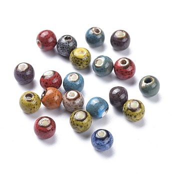 Fancy Aantiqued Glazed Porcelain Beads, Round, Mixed Color, 6mm, Hole: 1.5mm
