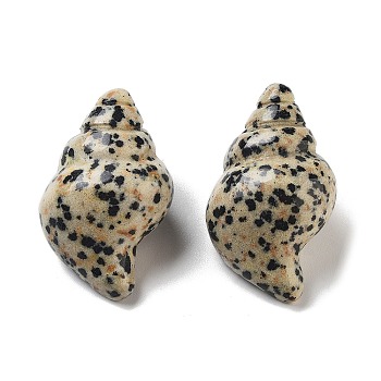 Natural Dalmatian Jasper Carved Figurines, for Home Office Desktop Decoration, Shell Shape, 36~38x20.5~22x17~19.5mm