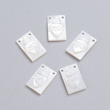 Natural White Shell Mother of Pearl Shell Charms, Rectangle, 11x8x2mm, Hole: 0.8mm