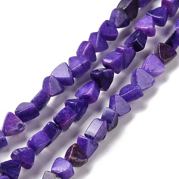 Natural Calcite Beads Strands, Dyed, Triangle, Blue Violet, 5.5x6x3.5mm, Hole: 0.8mm, about 81pcs/strand, 15.94 inch(40.5cm)