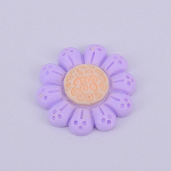Opaque Frosted Resin Cabochon, Flower, Lilac, 20.5x5.5mm