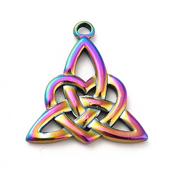 201 Stainless Steel Pendants, Trinity Knot Charms, Rainbow Color, 27.5x25.5x3mm, Hole: 3mm