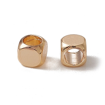 Brass Beads, Long-Lasting Plated, Cube, Real 18K Gold Plated, 4x4x4x4mm, Hole: 2.5mm