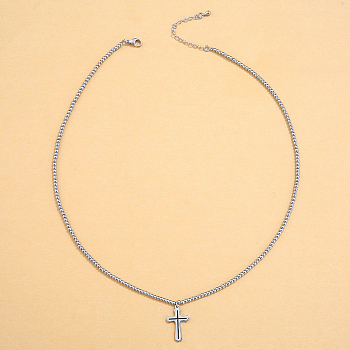 Stainless Steel Ball Chain Cross Pendant Necklaces for Women, Silver, 15.75 inch(40cm)