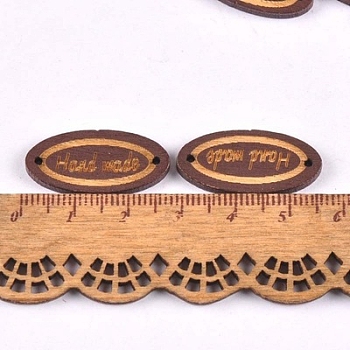 Schima Superba Wood Links, Oval with Word Handmade, Saddle Brown, 13x27mm, Hole: 1.5mm