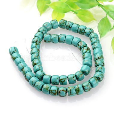 Dyed Synthetic Turquoise Drum Bead Strands(TURQ-E204-01B)-2