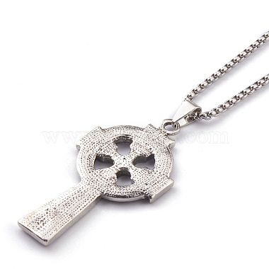 Titanium Steel Claddagh Cross Pendant Necklaces(NJEW-Z001-02AS)-3