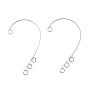 316 Stainless Steel Ear Cuff Findings, Non Piercing Earring Findings with 4 Loop, Stainless Steel Color, 55x36x0.5mm, Hole: 4mm