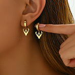 Christmas 201 Stainless Steel Deer Horn Hoop Earrings, Golden, 25x12mm, deer:12x12mm(MG4637)