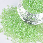 12/0 Glass Seed Beads, Transparent Inside Colours Luster, Round Hole, Round, Olive Drab, 12/0, 2~2.5x1.5~2mm, Hole: 0.8mm, about 30000pcs/bag(SEED-A015-2mm-2214)