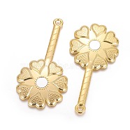 Alloy Big Pendants, with Glass, Flower with Heart, Golden, 110x57x2mm, Hole: 5mm(PALLOY-K240-07G)