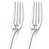 Word Pattern Stainless Steel Fork, Black, 20.3x2.4x0.2~0.3cm, Packing Box: 27.5x9.3x3.6cm, 2pcs/set(AJEW-WH0191-005)