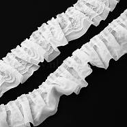 Double-Layer Pleated Polyester Chiffon Lace Trim, for Costume Decoration, White, 2 inch(50mm)(OCOR-WH0047-19A)
