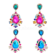 2 Pairs 2 Colors Rhinestone Teardrop Dangle Stud Earrings, Golden Alloy Long Drop Earrings for Woman, Mixed Color, 72x40mm, 1 Pair/color(EJEW-FI0001-99)
