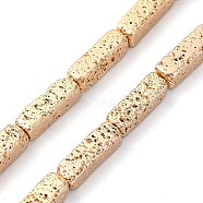 Electroplated Natural Lava Rock Beads Strands, Cuboid, Light Gold Plated, 13.5~14x4~4.5x4~4.5mm, Hole: 0.8~0.9mm, about 30pcs/strand, 16.30''(41.4cm)(G-I360-K03-02)