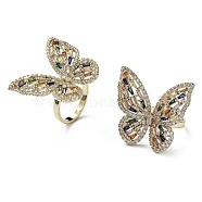 Butterfly Colorful Cubic Zirconia Finger Rings, Brass Ring, Long-Lasting Plated, Golden, Inner Diameter: 18mm(RJEW-G301-01G)