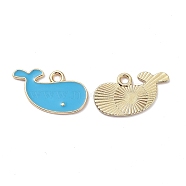 Alloy Enamal Pendants, Lead Free & Cadmium Free, Golden, Whale Charm, Deep Sky Blue, 14.5x24x1mm, Hole: 2.3mm(PALLOY-K009-07G-04)