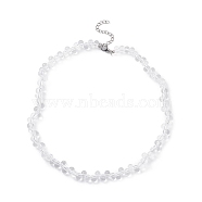 Glass Teardrop Beaded Necklaces, 304 Stainless Steel Jewelry for Women, Clear, 15.51''(39.4cm)(NJEW-JN04273-02)