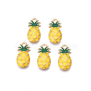 Alloy Enamel Pendants, Cadmium Free & Nickel Free & Lead Free, Light Gold, Pineapple, Gold, 16x8x3mm, Hole: 1.4mm(ENAM-S130-22)