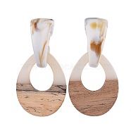 Resin & Wood Stud Earrings, with Acrylic, 304 Stainless Steel Stud Earring Findings and Plastic Ear Nuts, Teardrop, White, 56mm, Pin: 0.7mm(EJEW-JE03482-04)