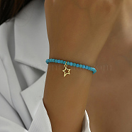 Natural Turquoise Beads Charm Bracelets for Women, Star, Inner Diameter: 7-1/8 inch(18cm)(ET0465)