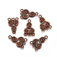 Tibetan Style Alloy Chandelier Component Links, Vortex, Nickel Free, Red Copper, 21x13x1mm, Hole: 2mm(TIBE-L003-13R-NF)