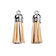 Faux Suede Tassel Pendant Decorations, with CCB Plastic Cord Ends, Platinum, PapayaWhip, 35~37x10mm, Hole: 1.8mm(FIND-T002-A06)