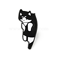 Cartoon Cat Enamel Pin, Light Gold Plated Alloy Badge for Backpack Clothes, Black, 28x15x1.3mm(JEWB-J005-10C-EB)