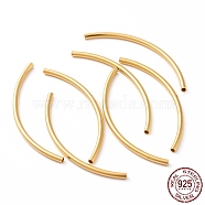 925 Sterling Silver Tube Beads, Curved Tube, Real 18K Gold Plated, 45x2mm, Hole: 1.4mm, about 16pcs/10g(STER-D035-12G-05)