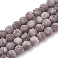 Natural Zebra Jasper Beads Strands, Frosted, Round, 10mm, Hole: 1.2mm, about 37~40pcs/strand, 14.9~15.1 inch(38~38.5cm)(G-T106-131)