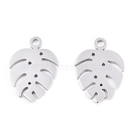 304 Stainless Steel Charms, Tropical Leaf Charms, Monstera Leaf, Stainless Steel Color, 13x9x1mm, Hole: 1mm(STAS-S107-05P)