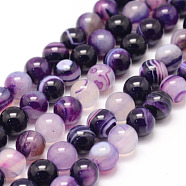 Natural Striped Agate/Banded Agate Bead Strands, Round, Dyed & Heated, Purple, 8mm, Hole: 1mm, about 47~48pcs/strand, 14.5 inch(X-G-K155-A-8mm-11)
